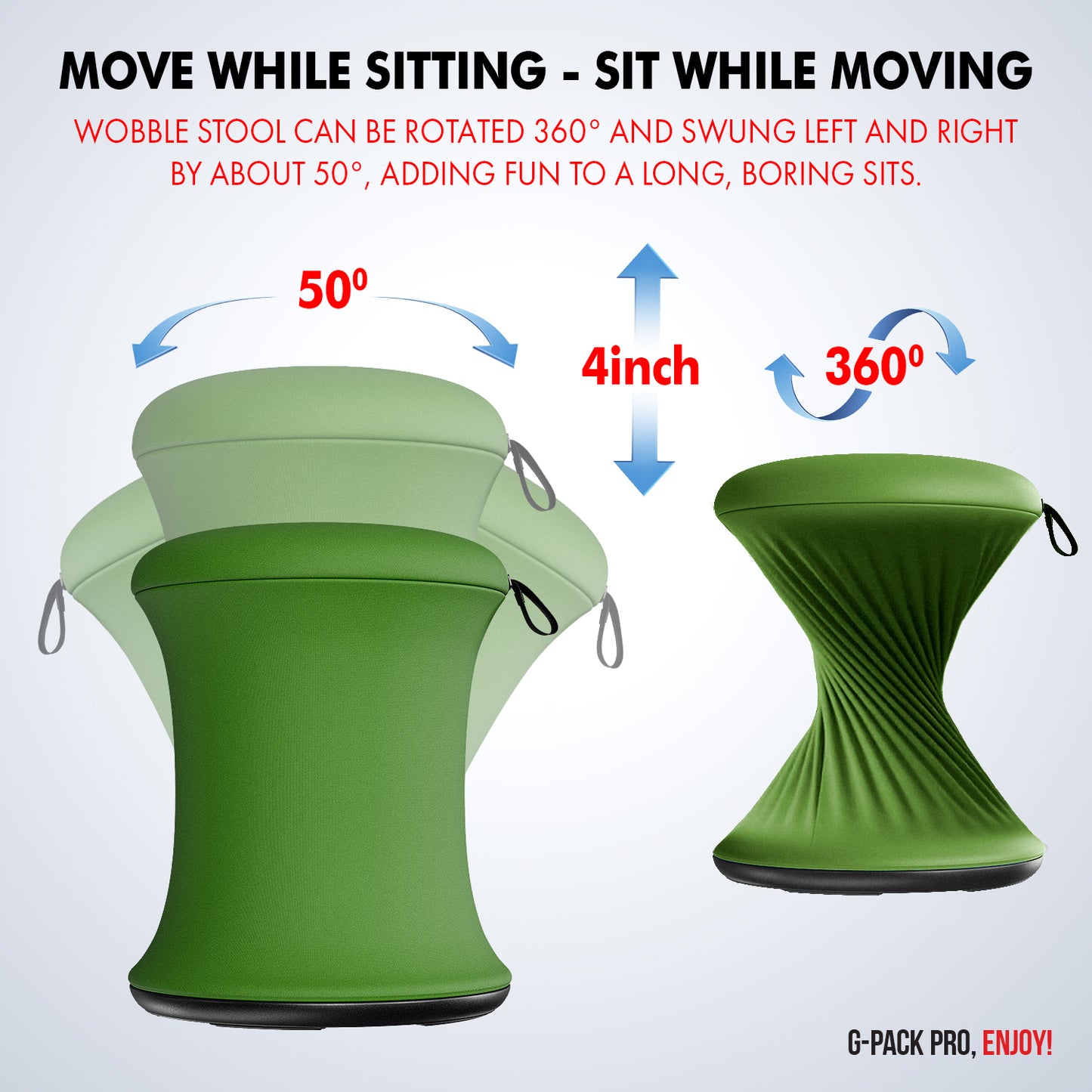 G-Pack Pro Wobble Stool | Height Adjustable, Ergonomic (Green)