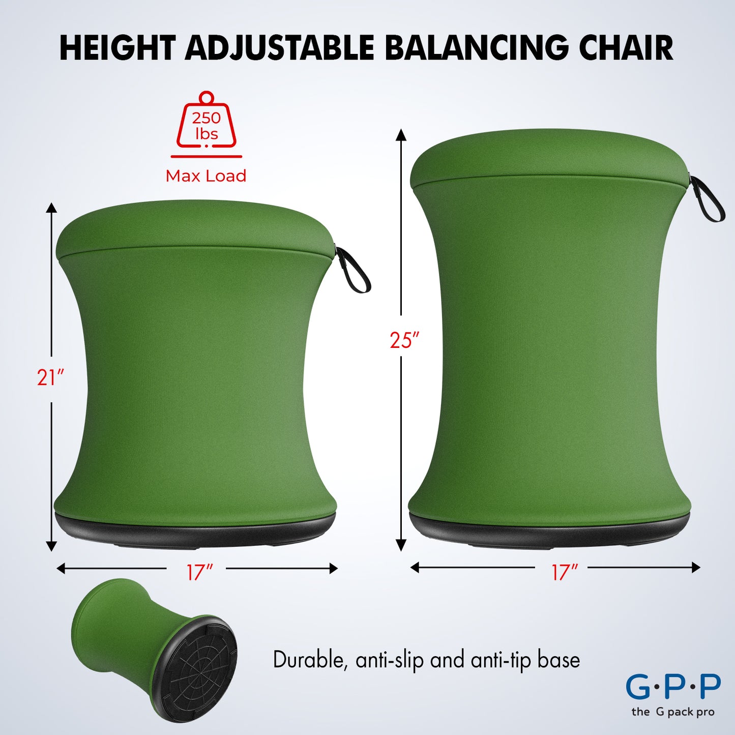 G-Pack Pro Wobble Stool | Height Adjustable, Ergonomic (Green)