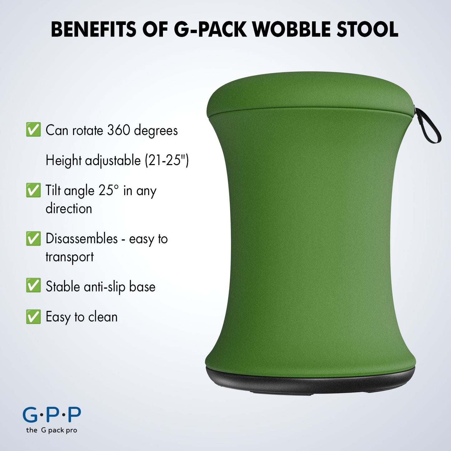 G-Pack Pro Wobble Stool | Height Adjustable, Ergonomic (Green)