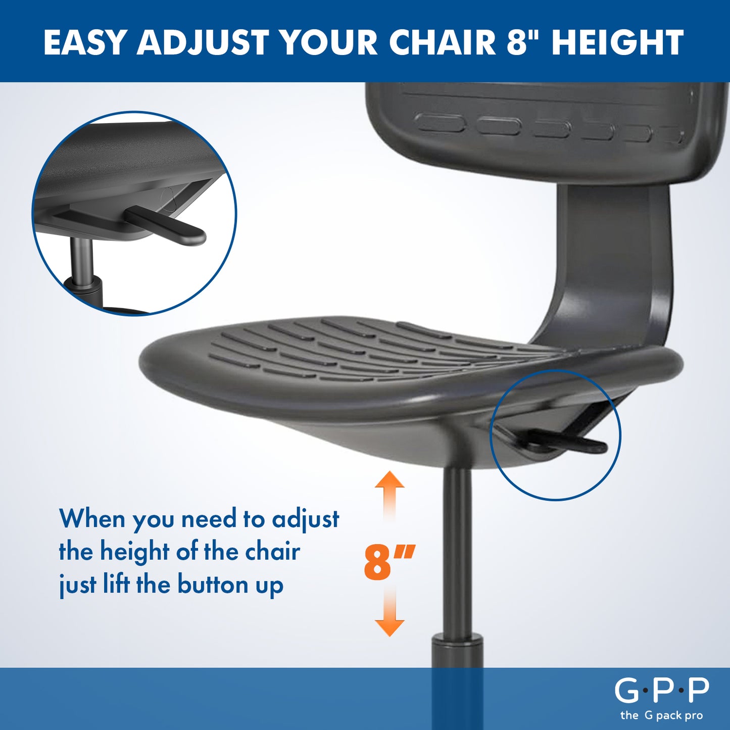 G-Pack Pro Adjustable Drafting Chair | Ergonomic with Foot Ring (Black)