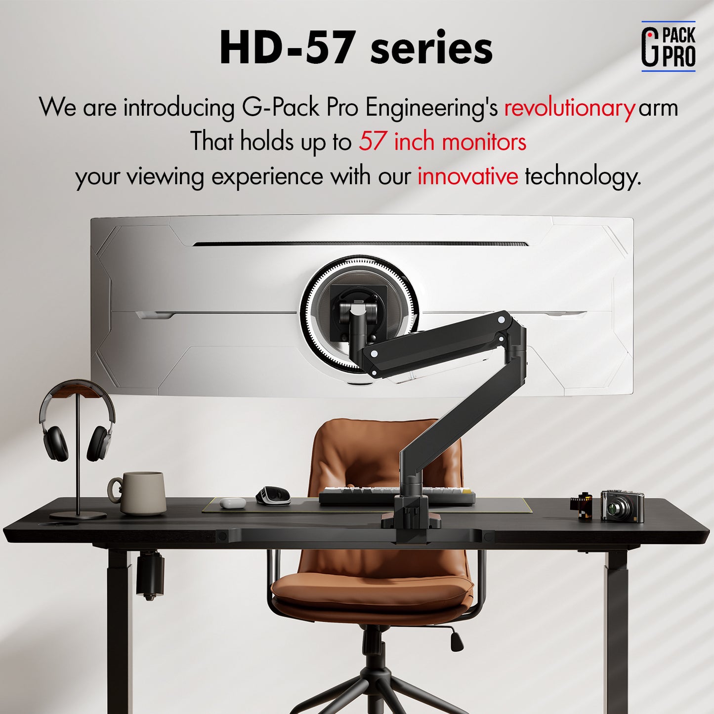 G-Pack Pro Single Monitor Arm | Heavy-Duty for 57" Screens (Black)
