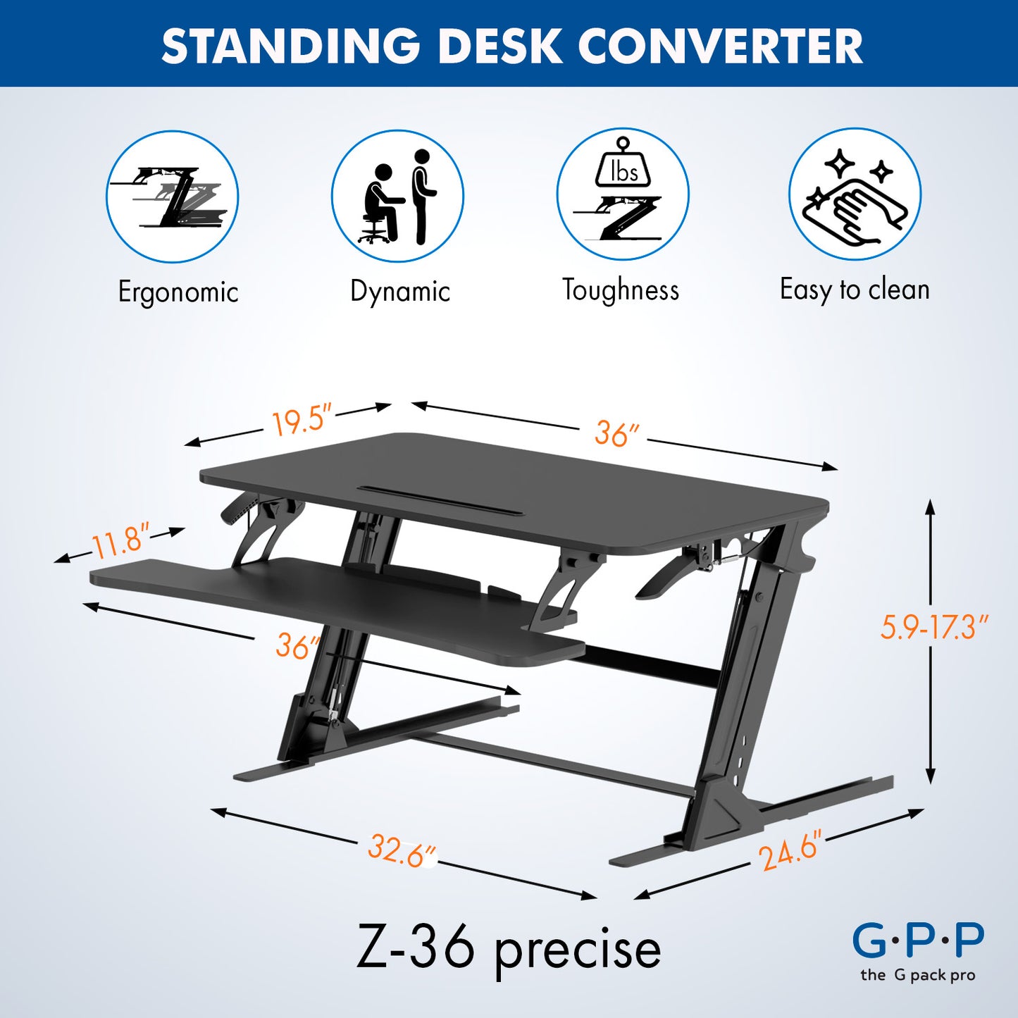 G-Pack Pro 36" Standing Desk Converter – Adjustable Sit-to-Stand Dual Monitor Riser
