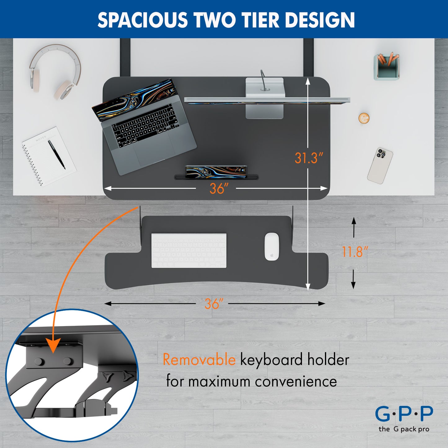 G-Pack Pro 36" Standing Desk Converter – Adjustable Sit-to-Stand Dual Monitor Riser