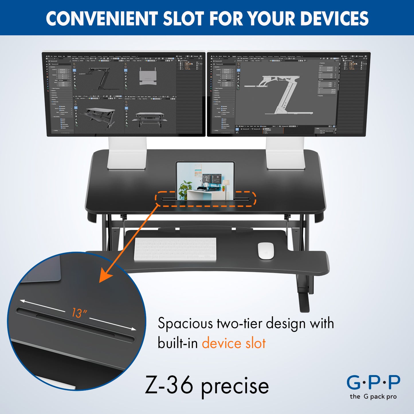 G-Pack Pro 36" Standing Desk Converter – Adjustable Sit-to-Stand Dual Monitor Riser