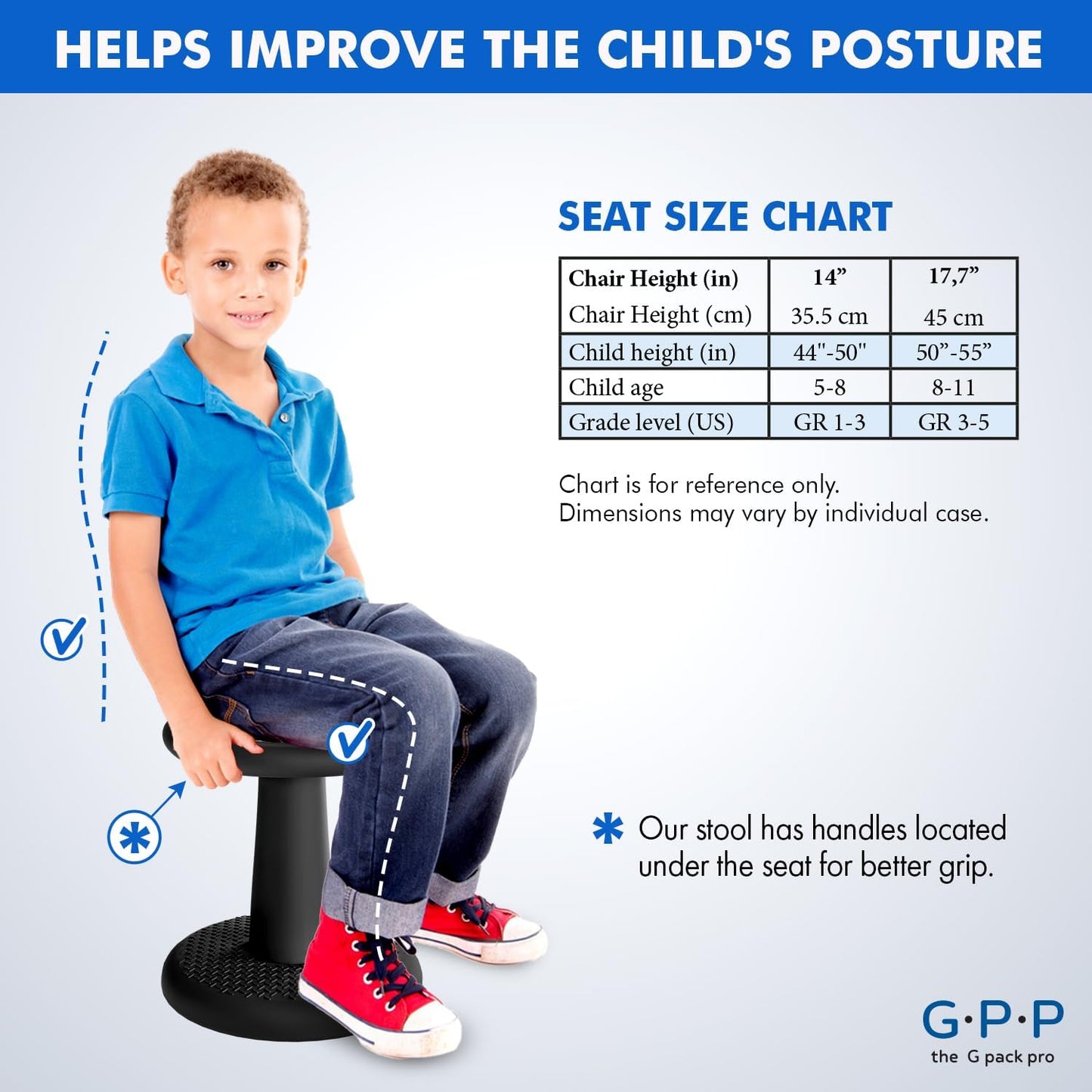 G-Pack Pro Kids Wobble Stool - Active Seating, 14" Pack of 2 (Black)