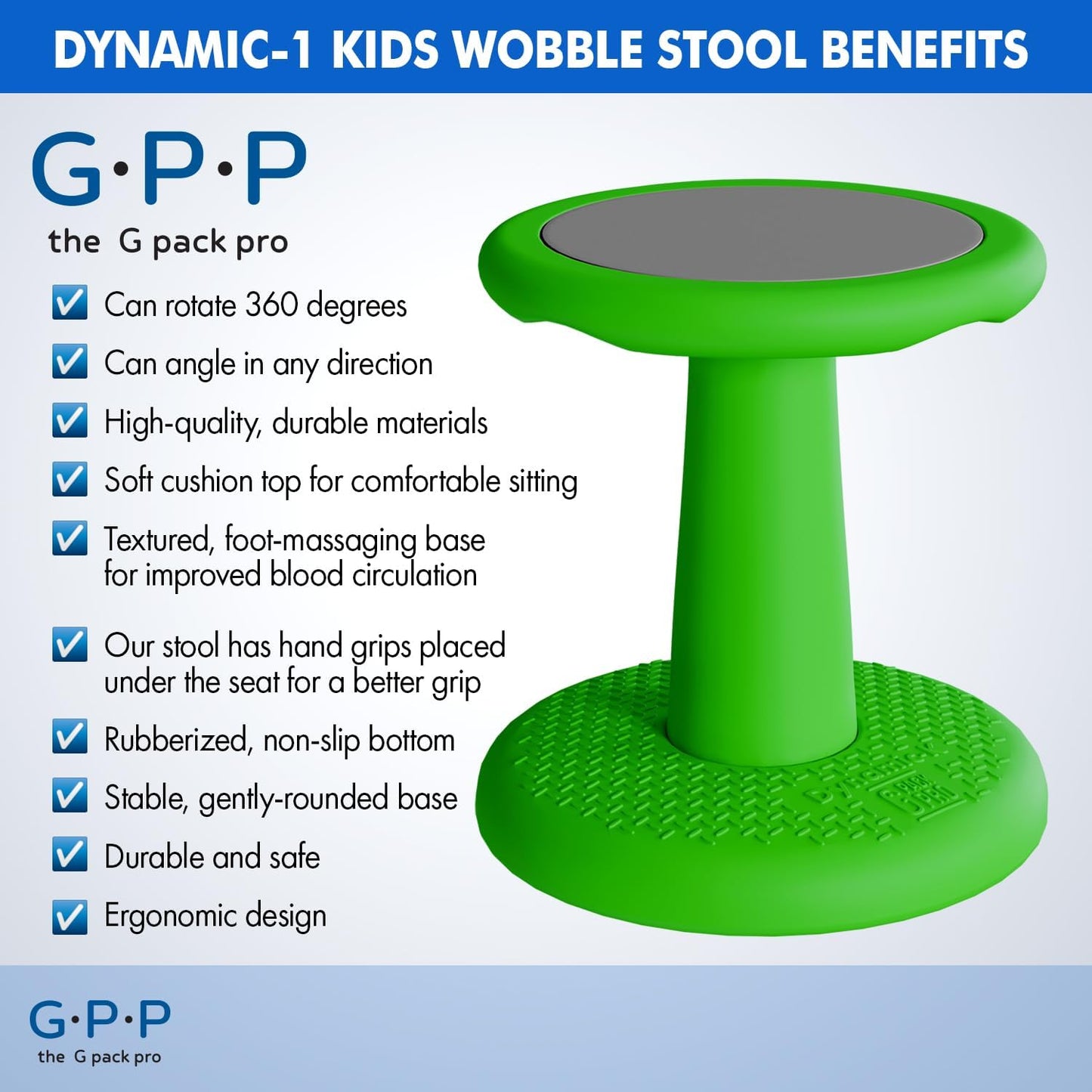 G-Pack Pro Kids Wobble Stool - Active Seating, 14" Pack of 2 (Green)