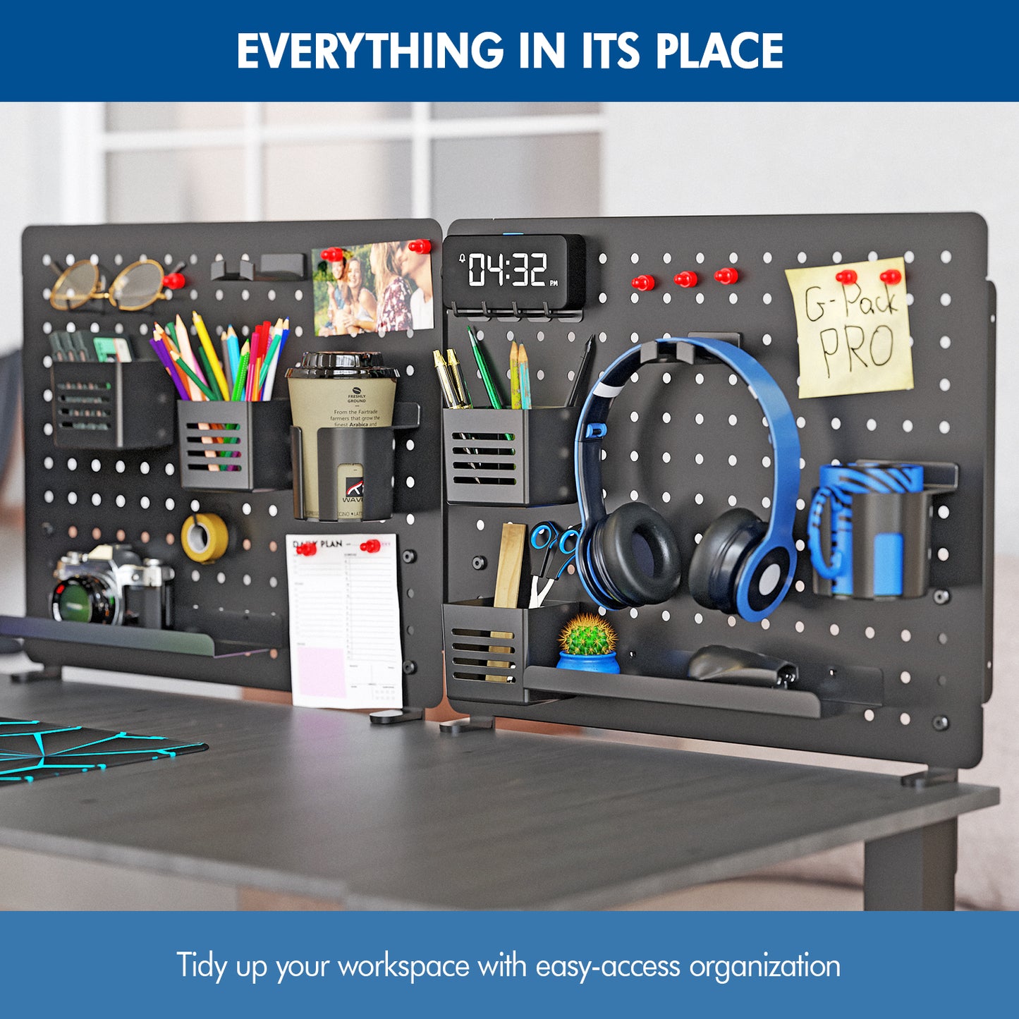 G-Pack Pro Desk Pegboard Set | 2-Piece Organizer & Privacy Panel