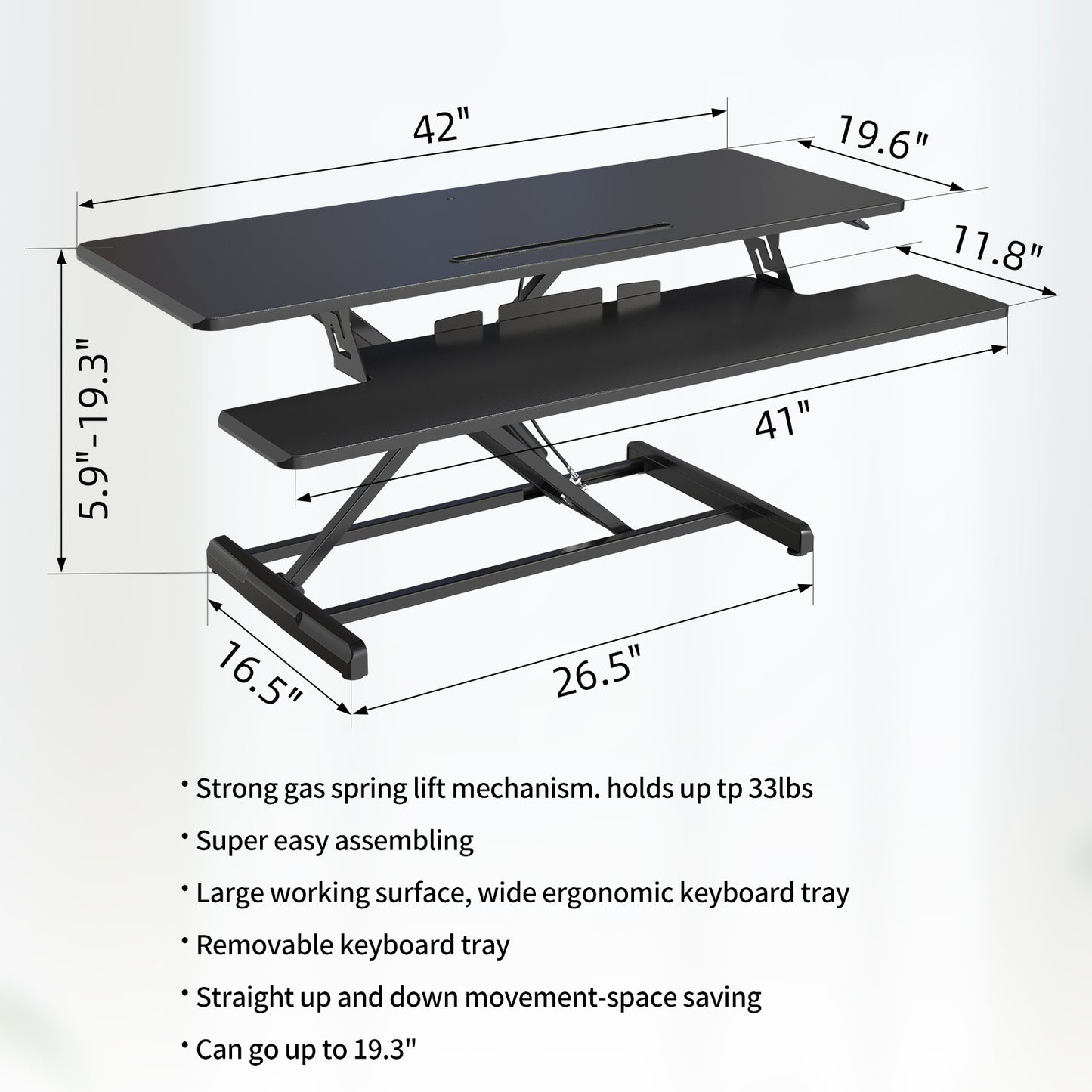 G-Pack Pro Adjustable Standing Desk Converter | Fits Dual Monitors, 42" Table