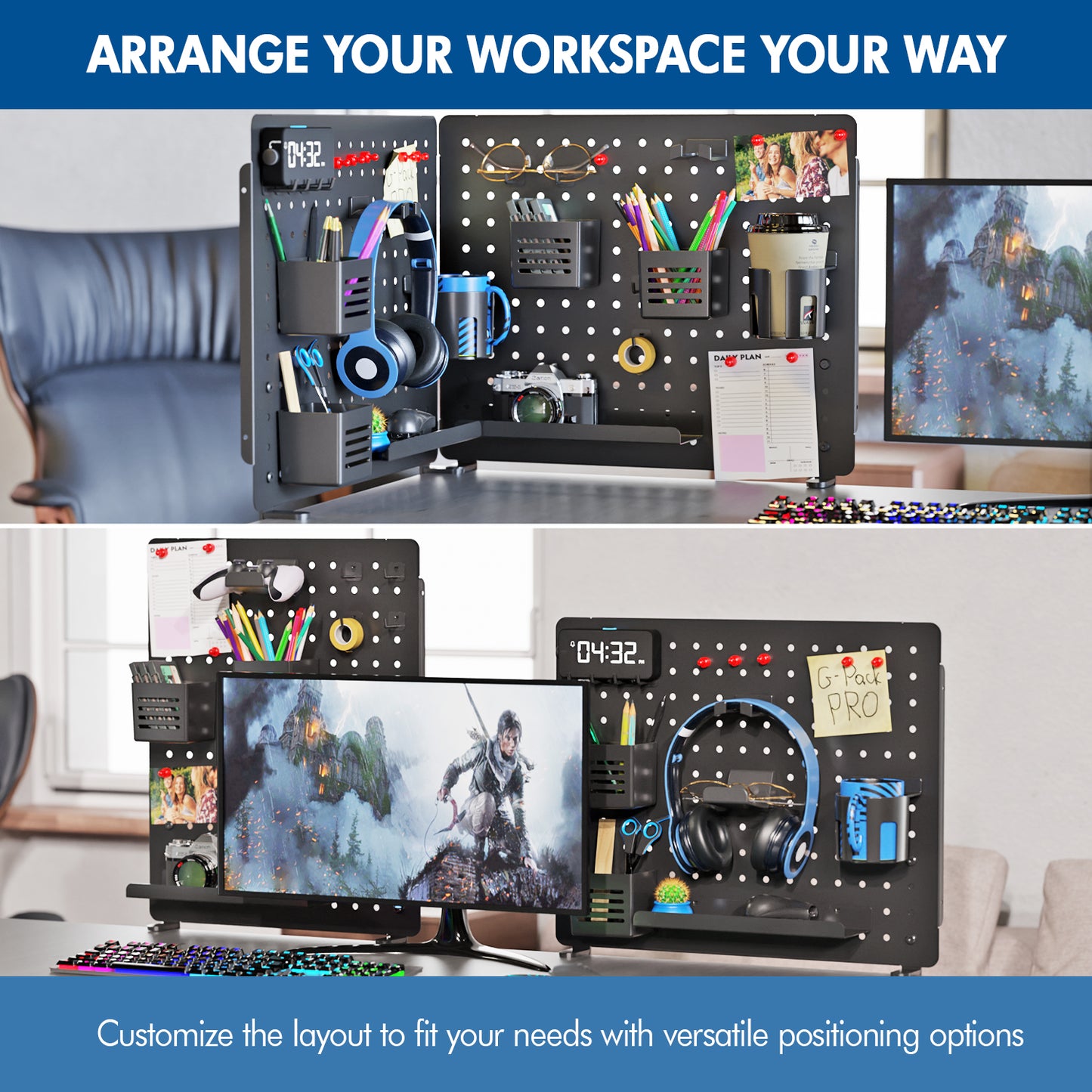 G-Pack Pro Desk Pegboard Set | 2-Piece Organizer & Privacy Panel