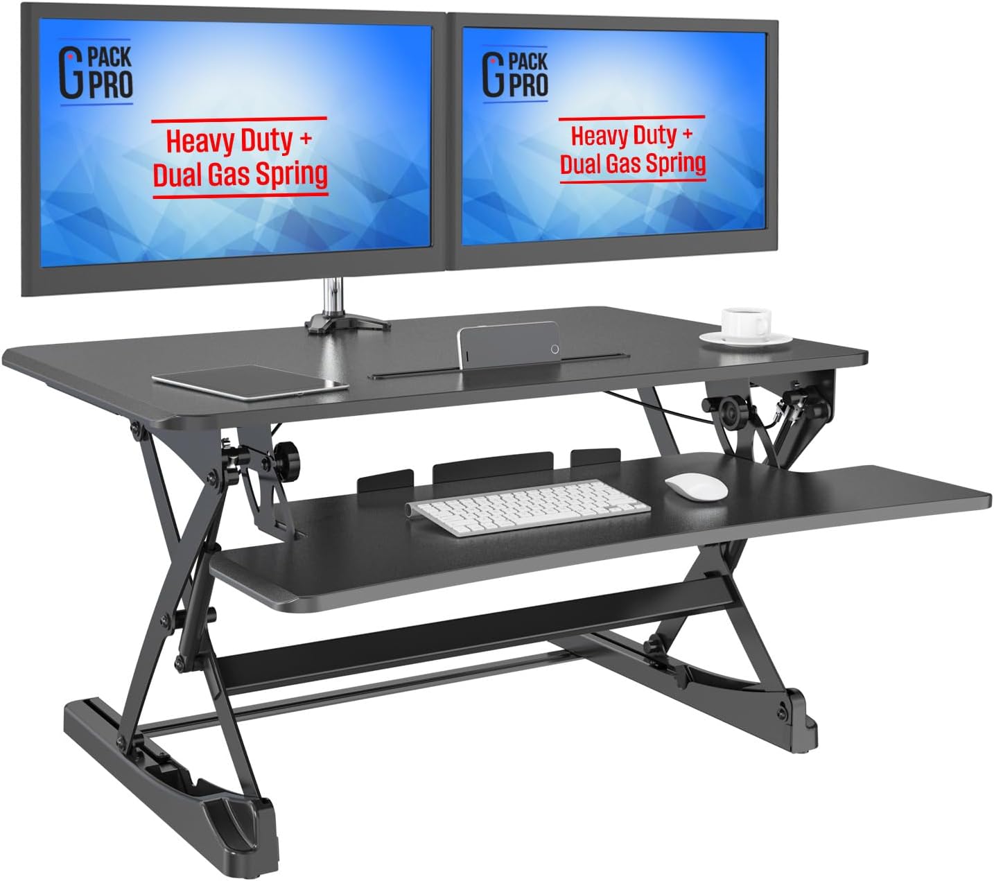 G-Pack Pro Adjustable Standing Desk Converter | Dual Monitor, Removable Keyboard Tray