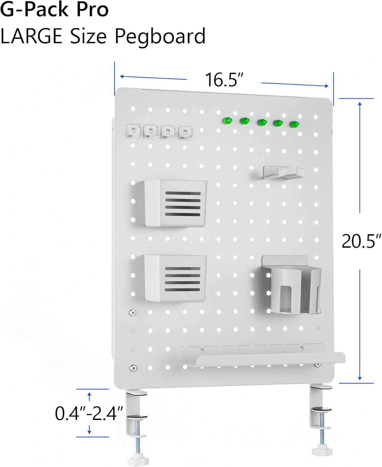 G-Pack Pro Clamp-on Desk Pegboard Set | 20.5 x 16.5-inch (White)