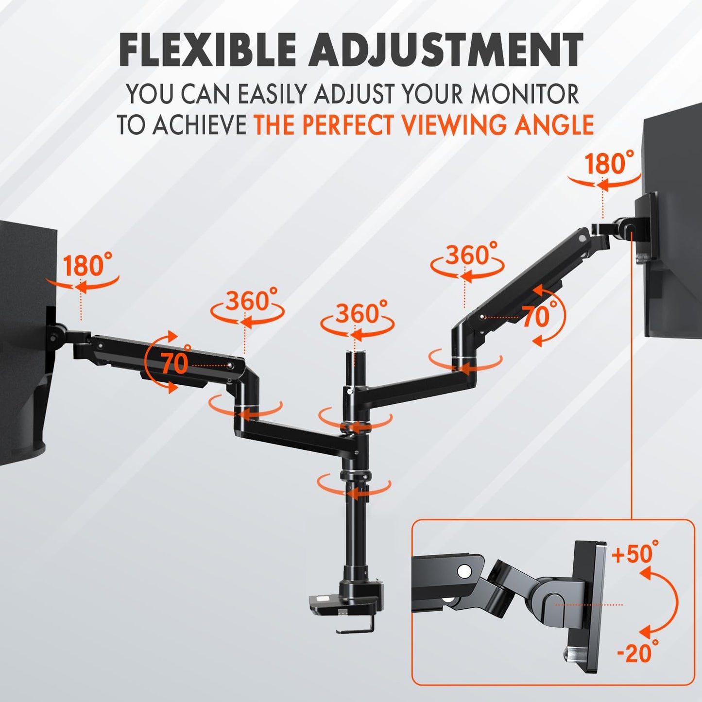 G-Pack Pro Dual Monitor Arm | Heavy-Duty Gas Spring, 49" Screens (Black)