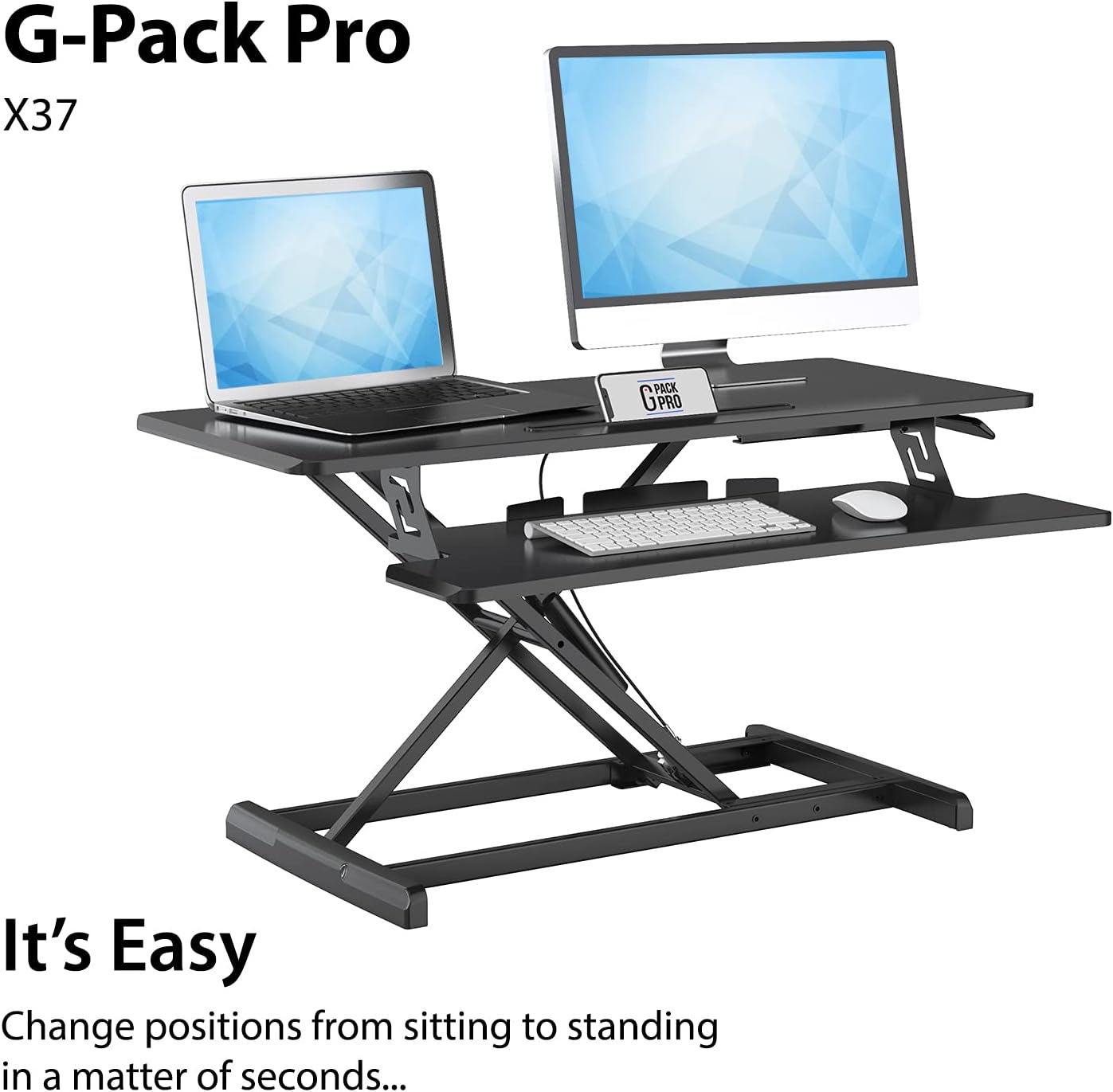 G-Pack Pro Adjustable Standing Desk Riser | Dual Monitor, Ergonomic (Black)