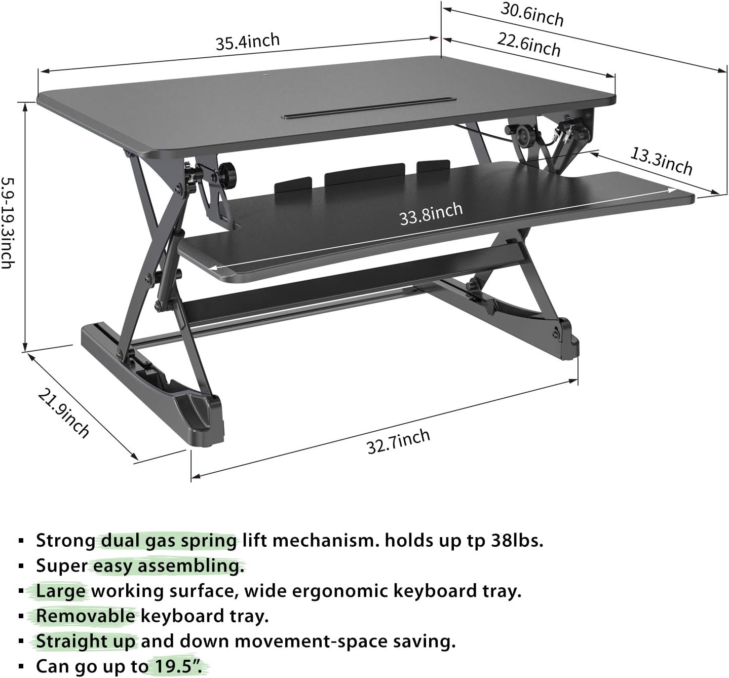 G-Pack Pro Adjustable Standing Desk Converter | Dual Monitor, Removable Keyboard Tray