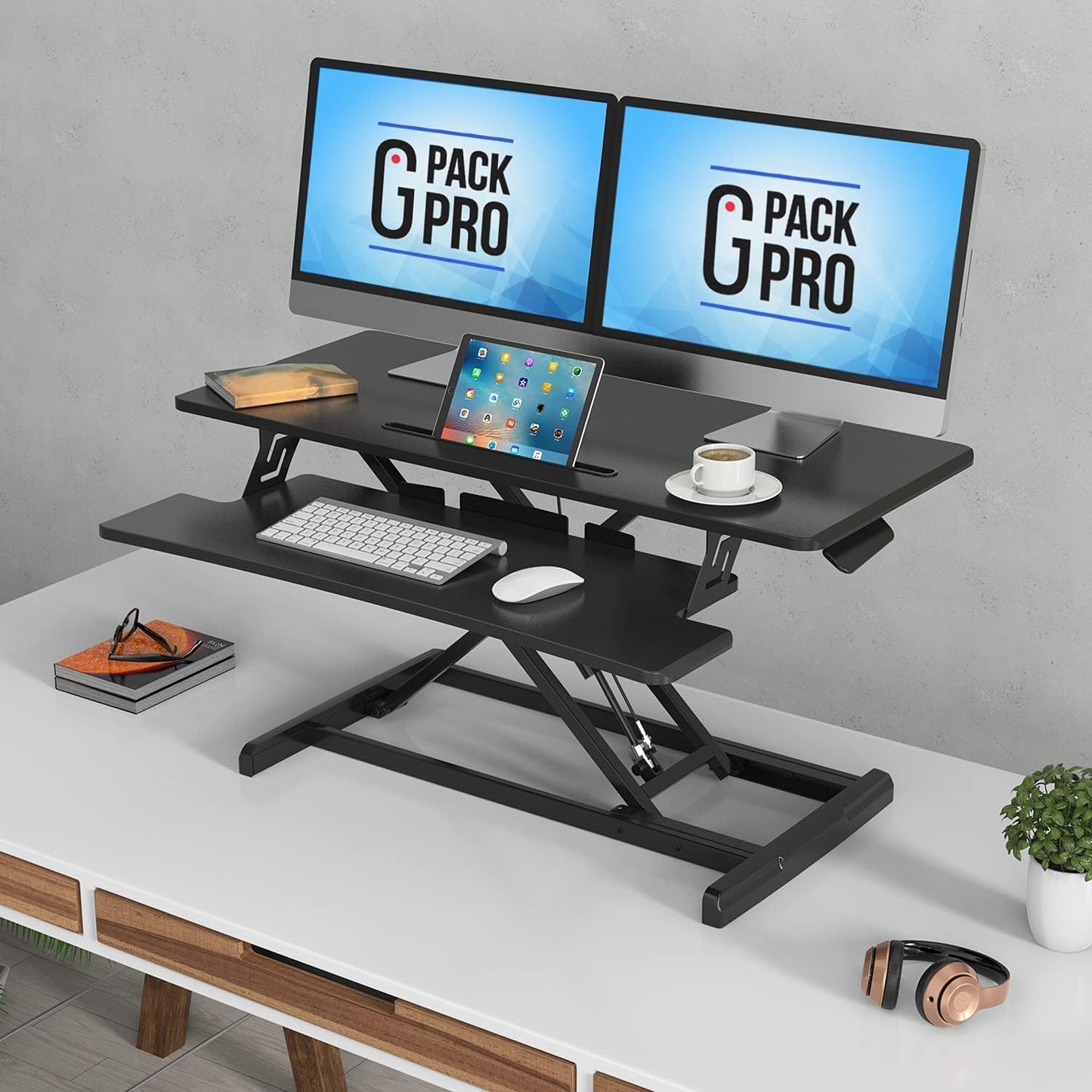 G-Pack Pro Adjustable Standing Desk Riser | Dual Monitor, Ergonomic (Black)