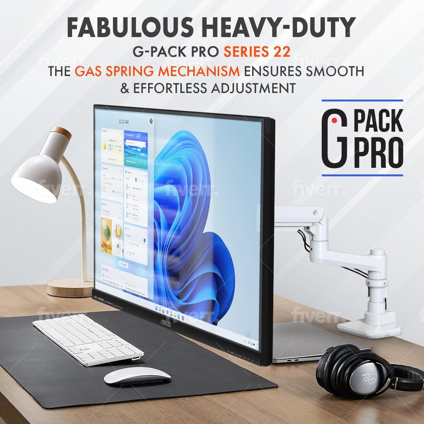 G-Pack Pro Single Monitor Arm | Heavy-Duty for 49" Screens (White)