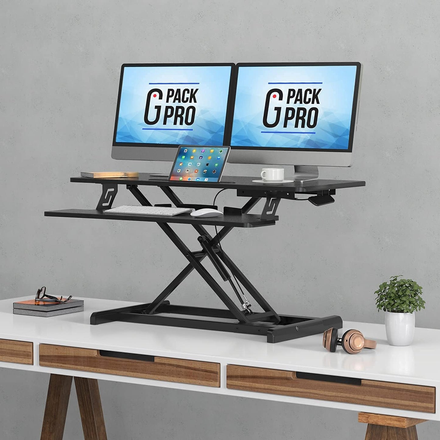 G-Pack Pro Adjustable Standing Desk Riser | Dual Monitor, Ergonomic (Black)