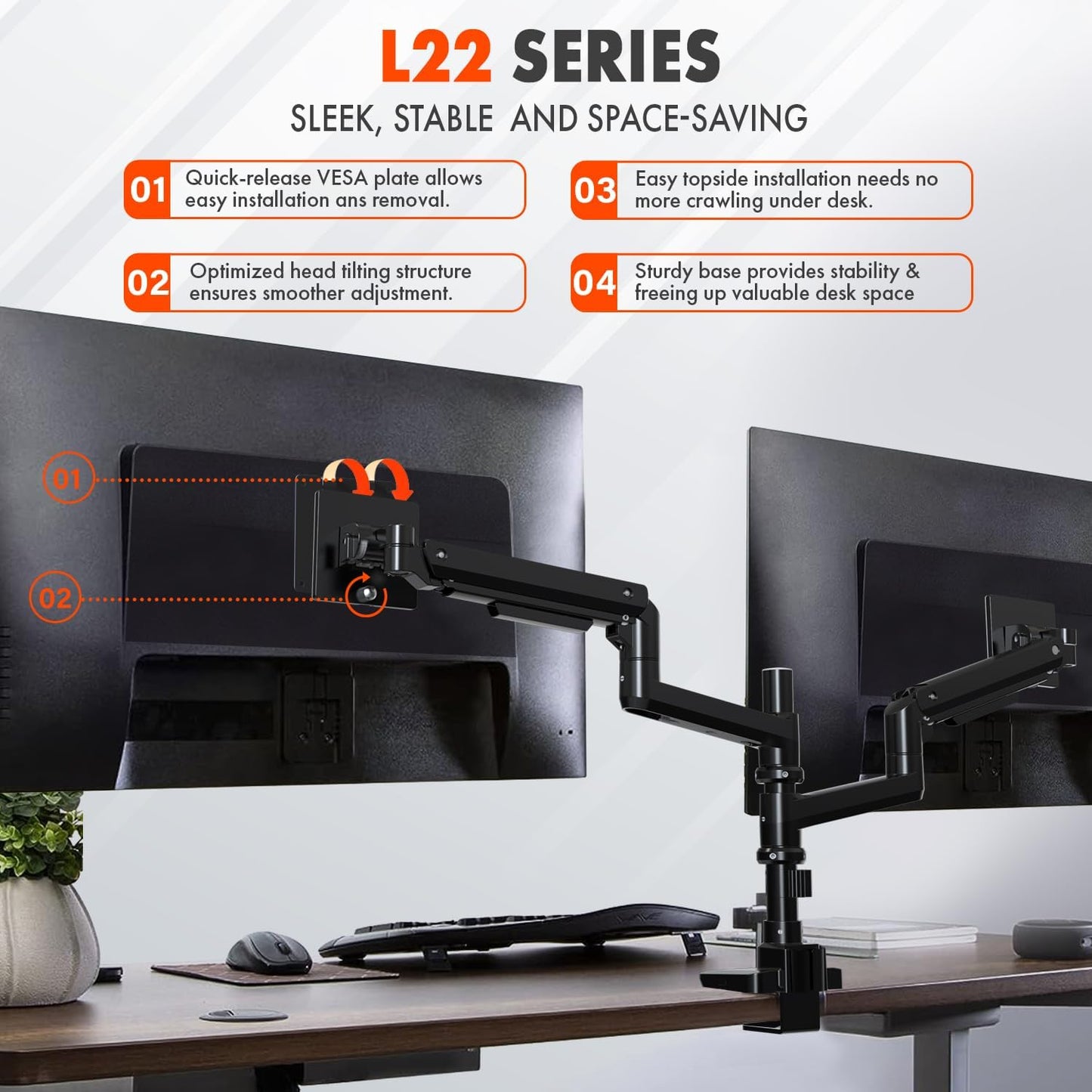 G-Pack Pro Dual Monitor Arm | Heavy-Duty Gas Spring, 49" Screens (Black)