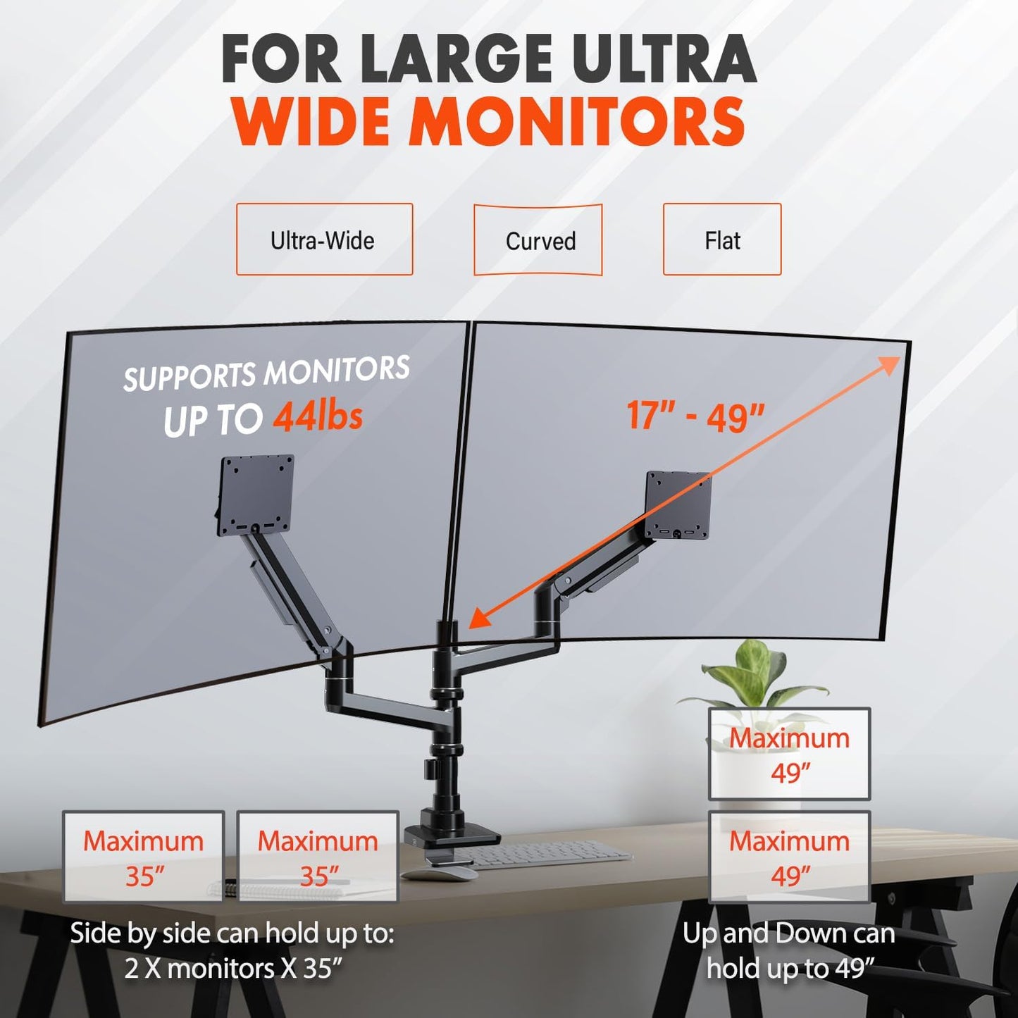 G-Pack Pro Dual Monitor Arm | Heavy-Duty Gas Spring, 49" Screens (Black)