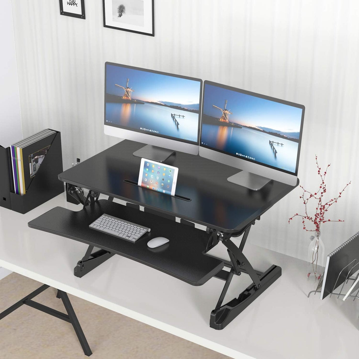 G-Pack Pro Adjustable Standing Desk Converter | Dual Monitor, Removable Keyboard Tray