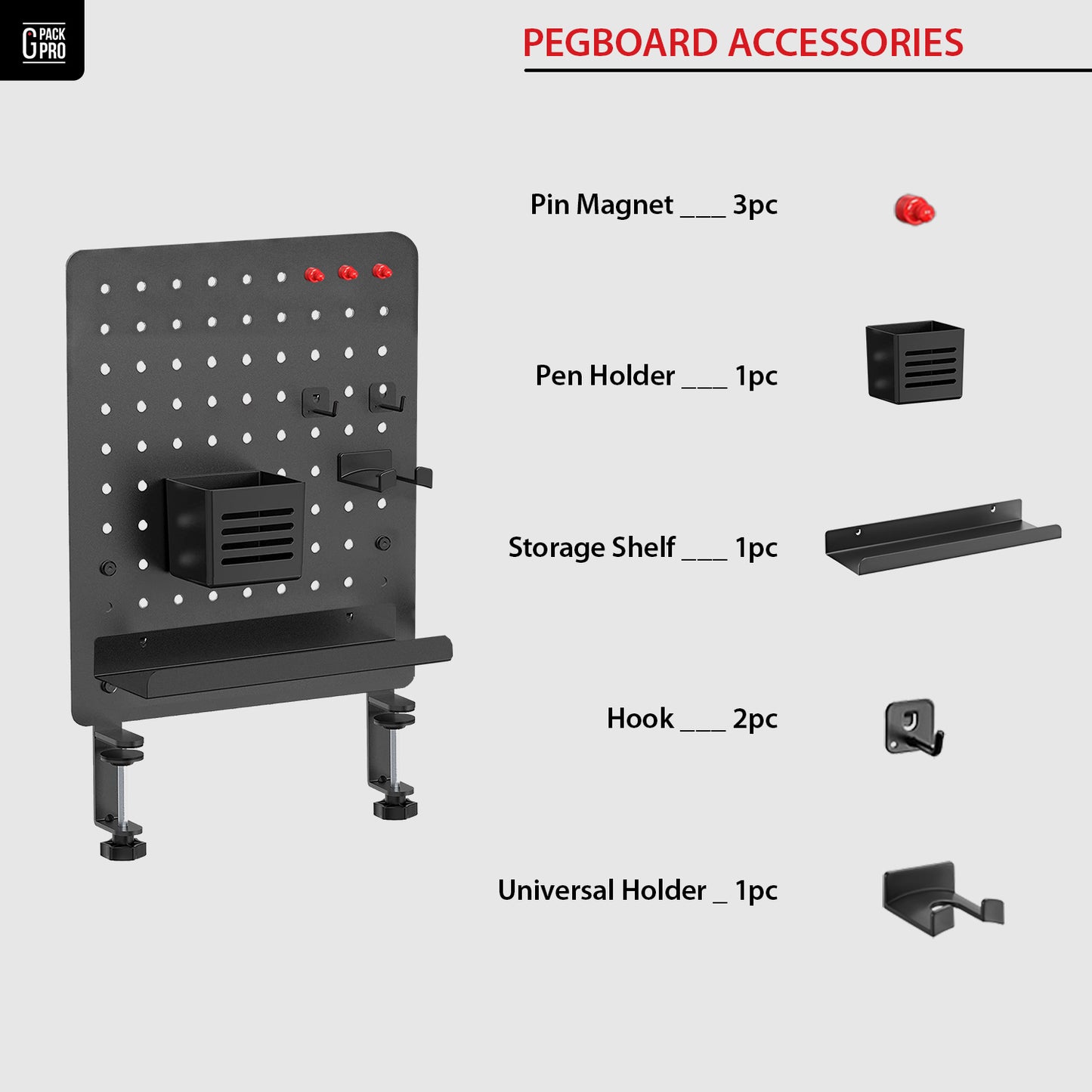 G-Pack Pro Clamp-on Desk Pegboard | Organizer & Privacy Panel (Black)