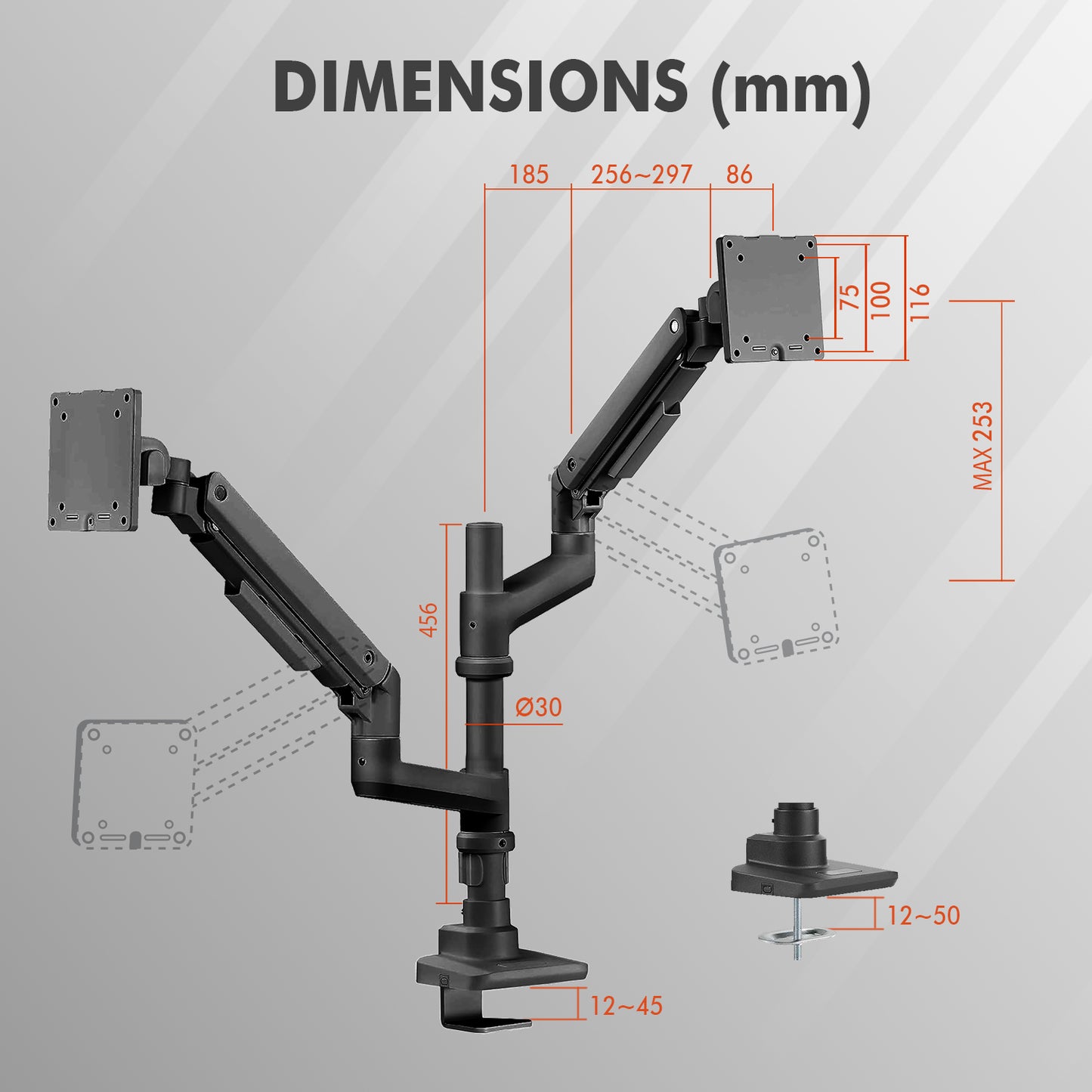 G-Pack Pro Dual Monitor Arm | Heavy-Duty Gas Spring, 49" Screens (Black)