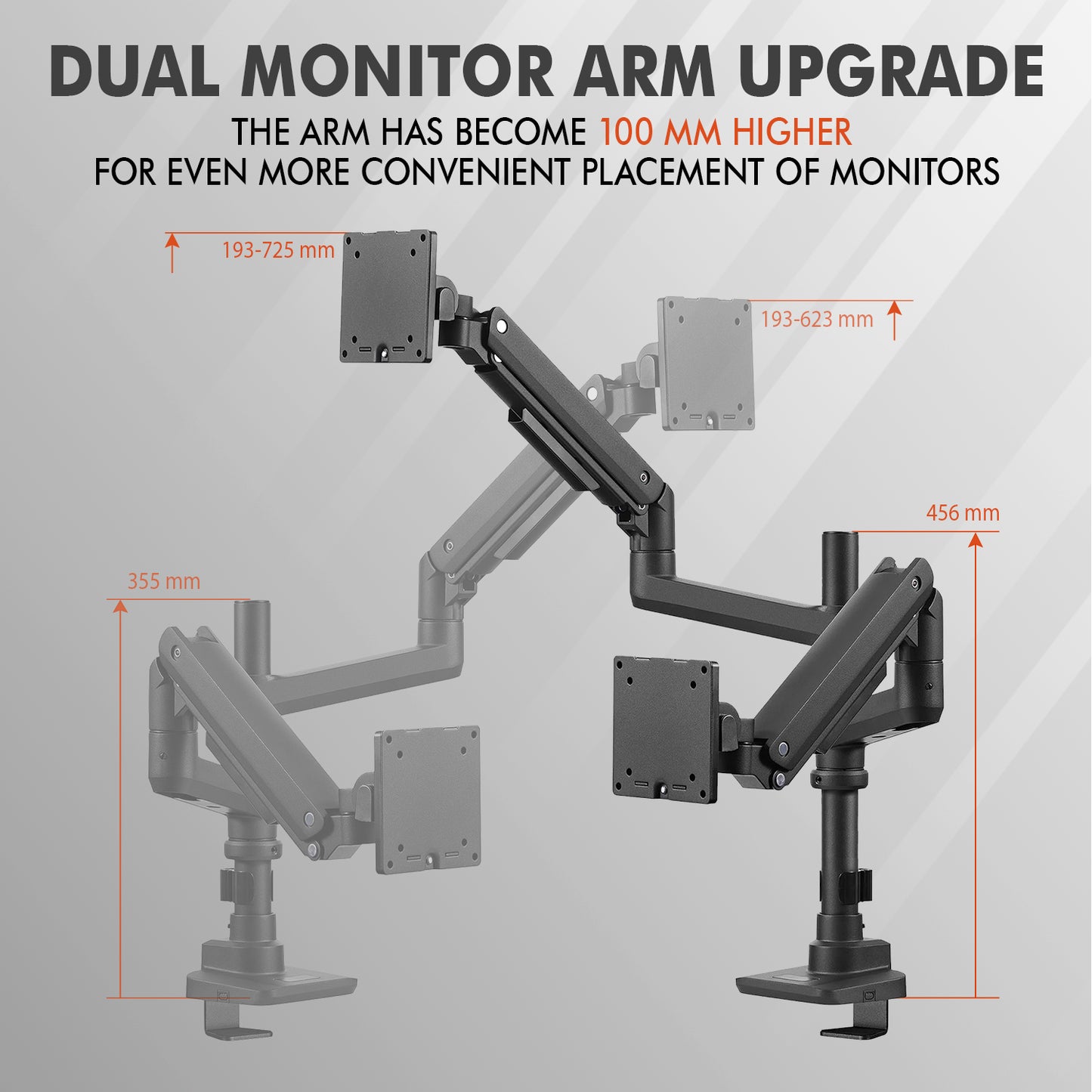 G-Pack Pro Dual Monitor Arm | Heavy-Duty Gas Spring, 49" Screens (Black)