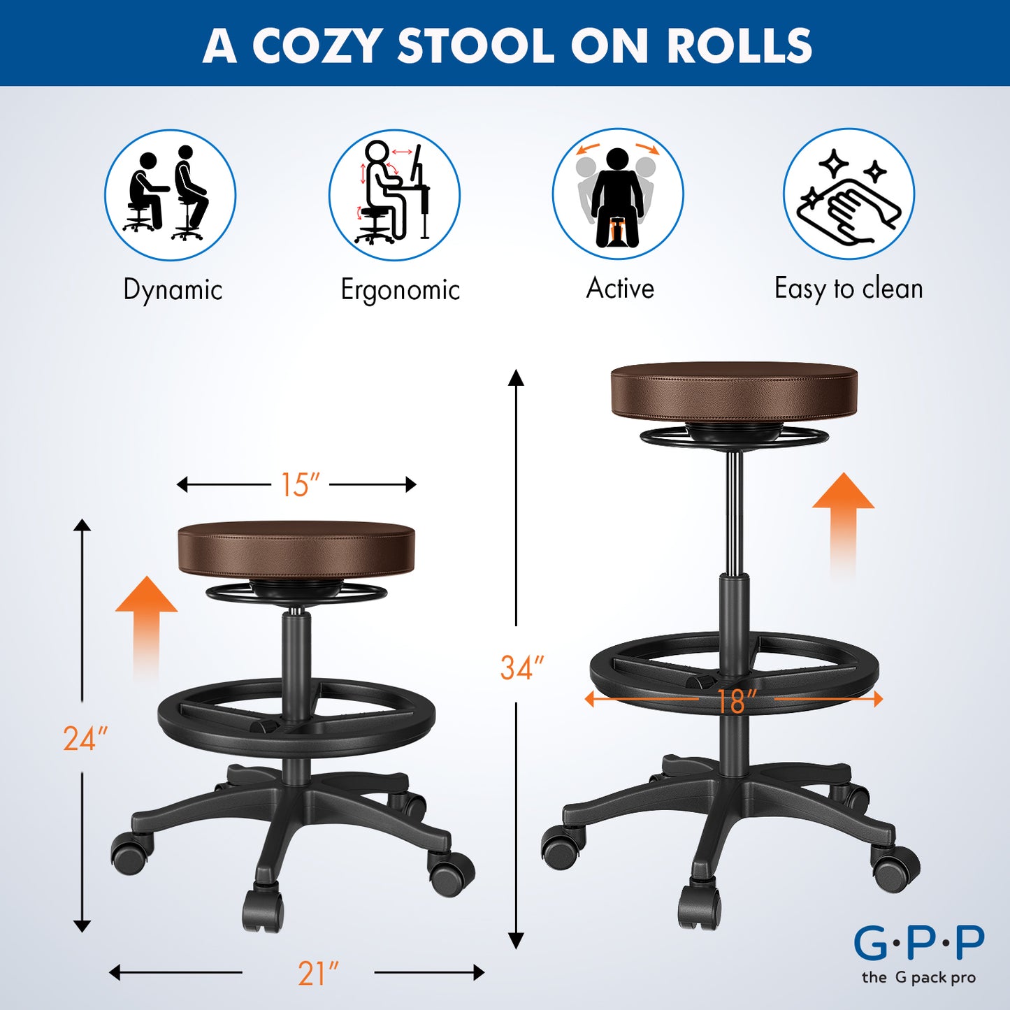 G-PACK PRO Active Stool – Comfortable, Durable, Pain-Relief Seating (Brown)