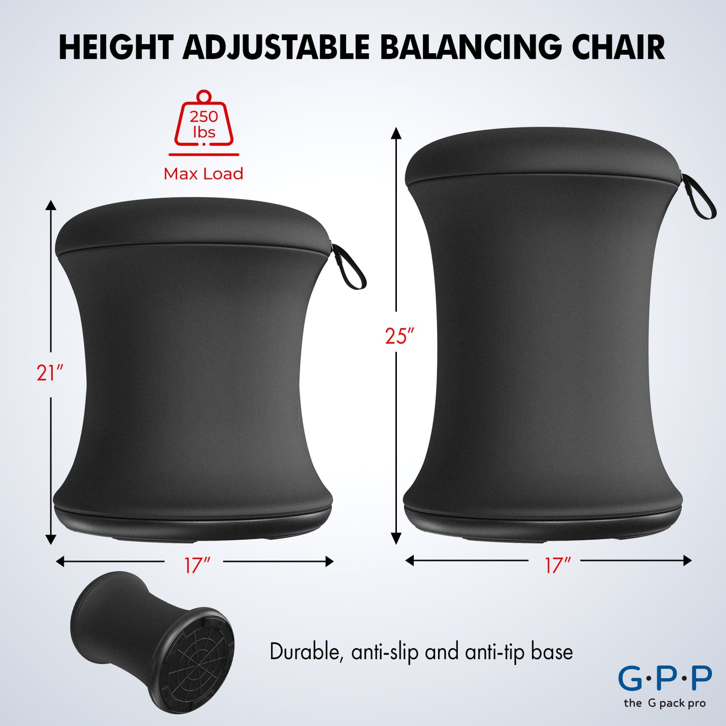 G-Pack Pro Wobble Stool | Height Adjustable, Ergonomic (Black)