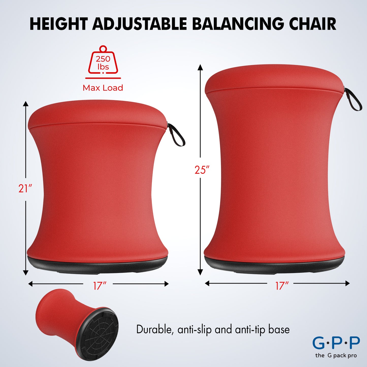 G-Pack Pro Wobble Stool | Height Adjustable, Ergonomic (Red)