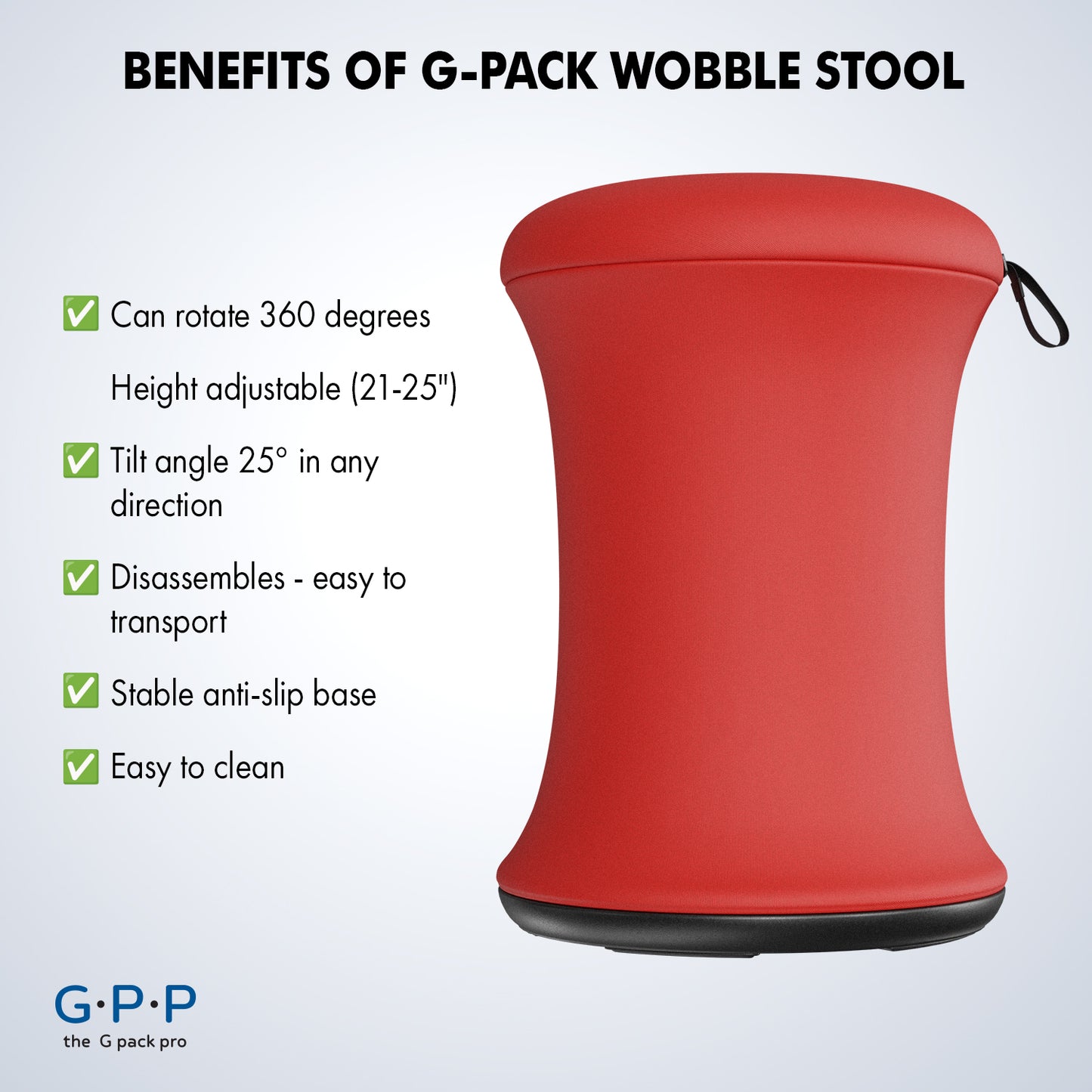 G-Pack Pro Wobble Stool | Height Adjustable, Ergonomic (Red)