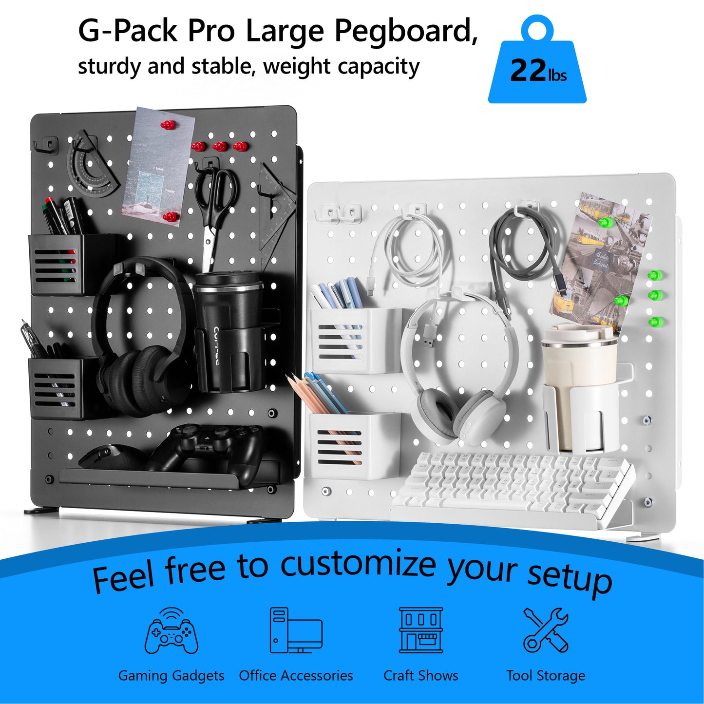 G-Pack Pro Gaming Desk Organizer | Large Pegboard & Privacy Panel