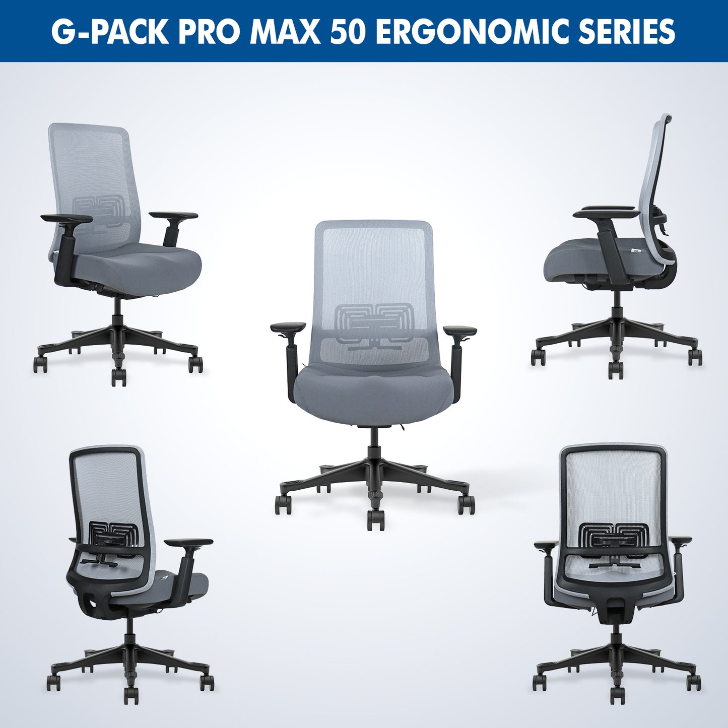 G-PACK PRO Mesh Chair with Headrest - MAX-50 (Grey)