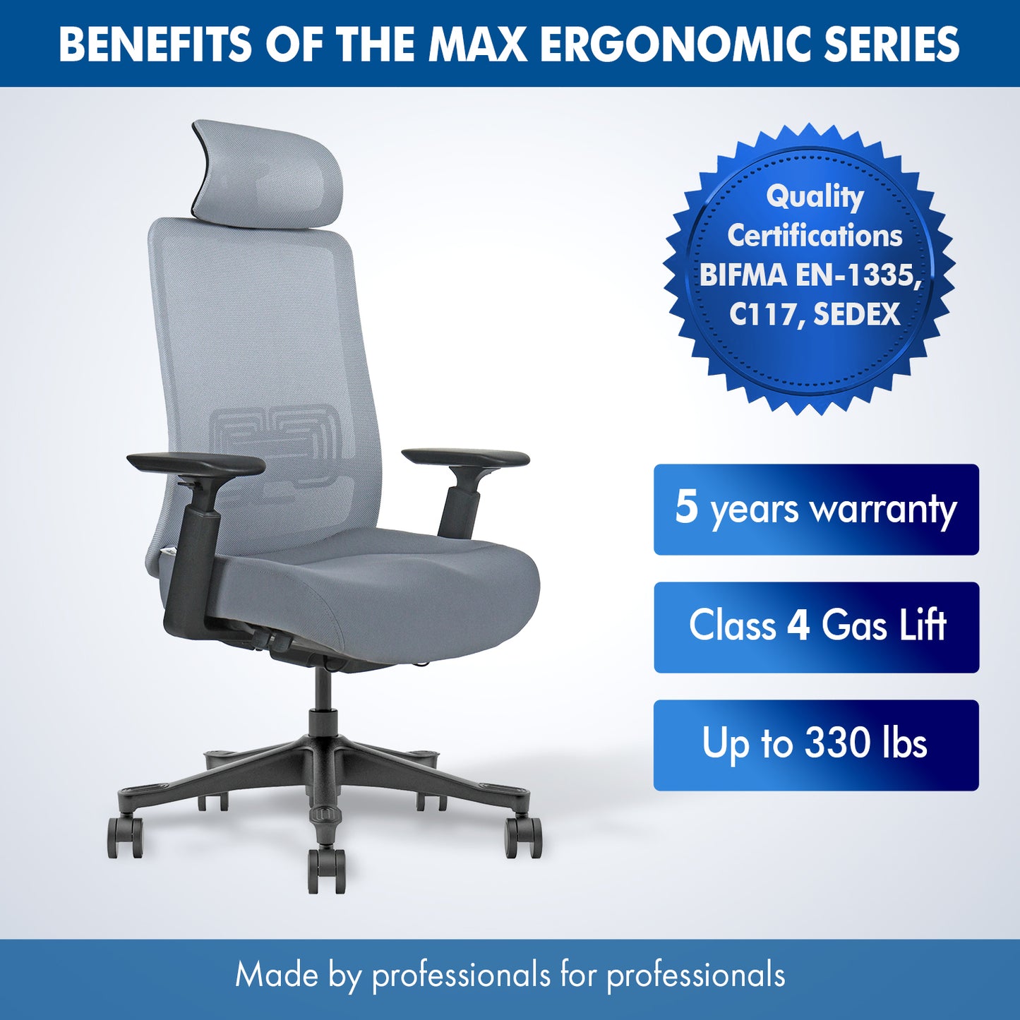 G-PACK PRO Mesh Chair with Headrest - MAX-50 (Grey)