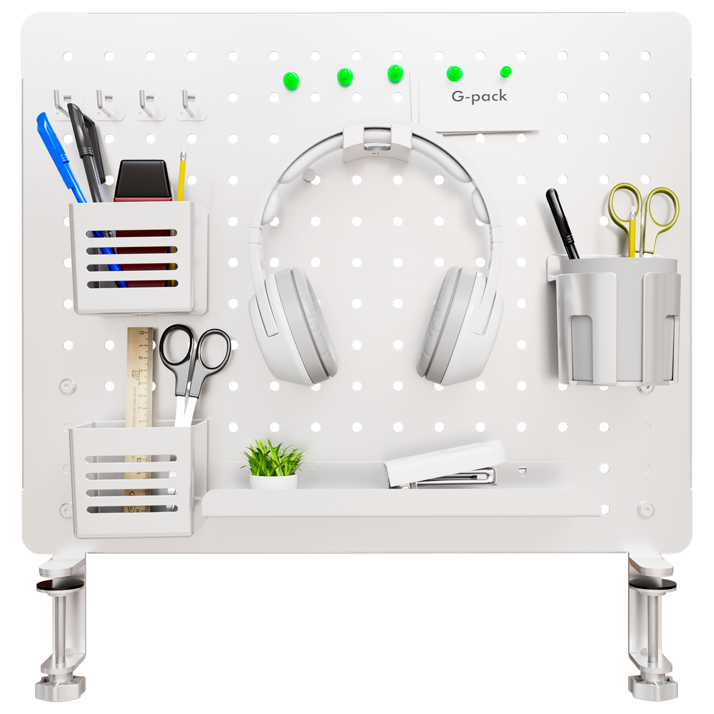 G-Pack Pro Clamp-on Desk Pegboard Set | 20.5 x 16.5-inch (White)