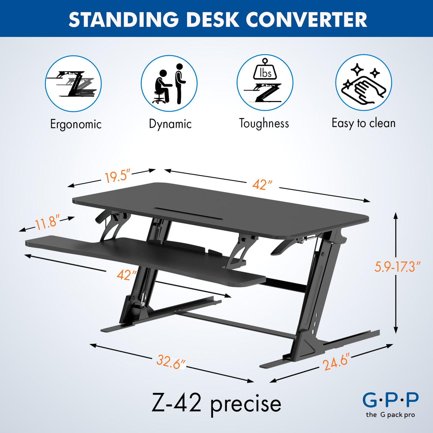 G-Pack Pro 42" Standing Desk Converter – Adjustable Sit-to-Stand Dual Monitor Riser