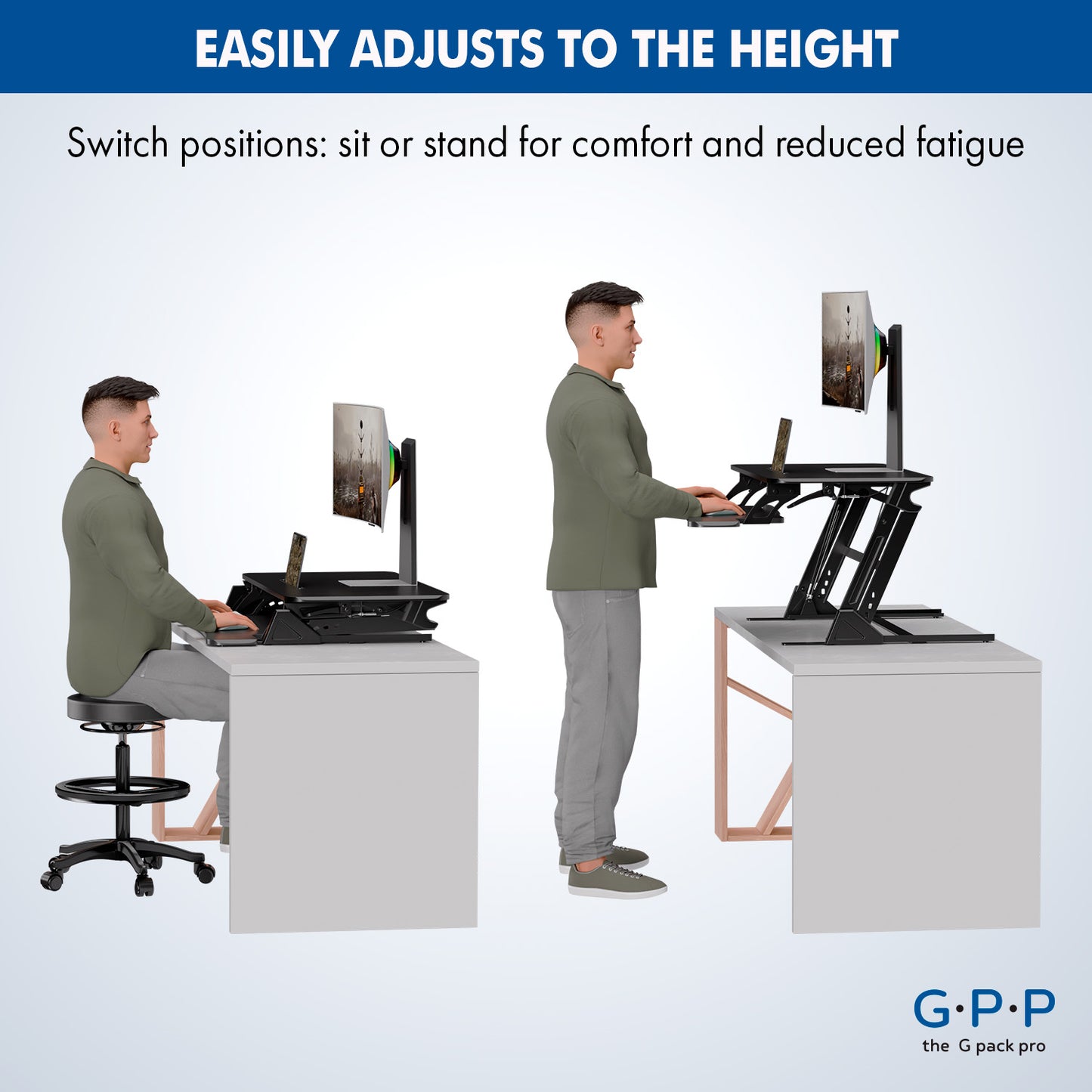 G-Pack Pro 42" Standing Desk Converter – Adjustable Sit-to-Stand Dual Monitor Riser