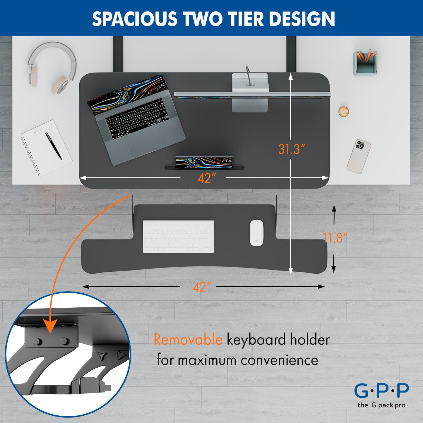 G-Pack Pro 42" Standing Desk Converter – Adjustable Sit-to-Stand Dual Monitor Riser