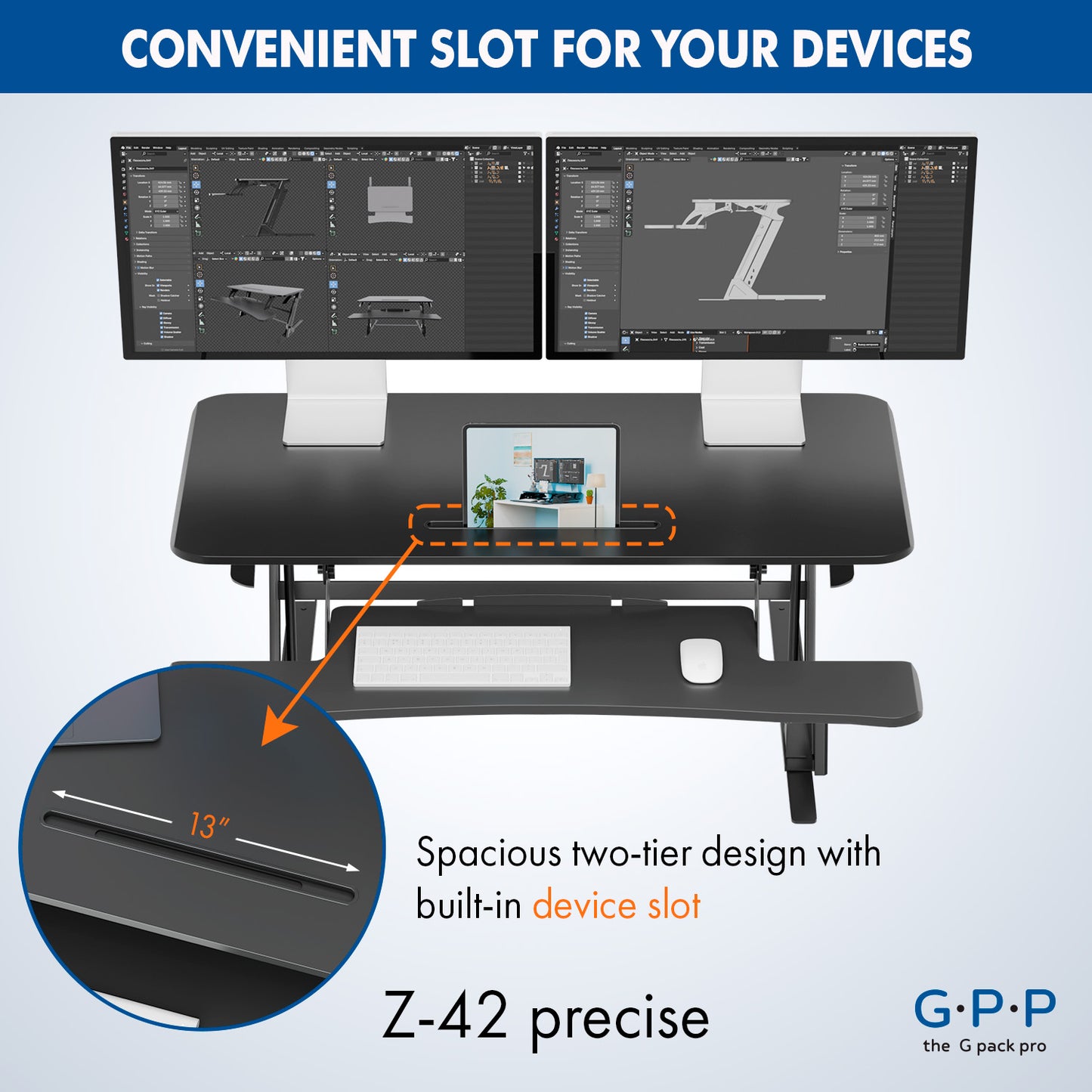 G-Pack Pro 42" Standing Desk Converter – Adjustable Sit-to-Stand Dual Monitor Riser