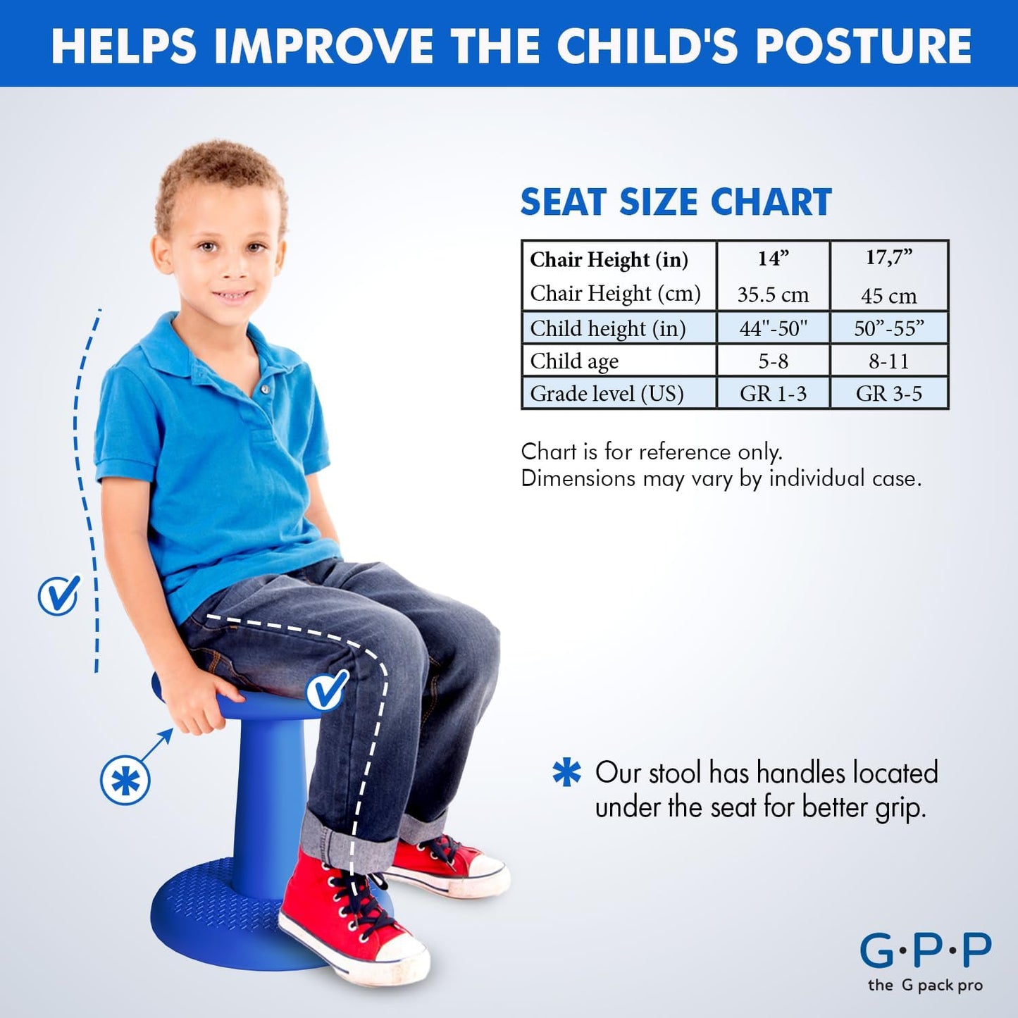 Gpack-pro Kids Wobble Stool - Active Seating, 14" (Blue)