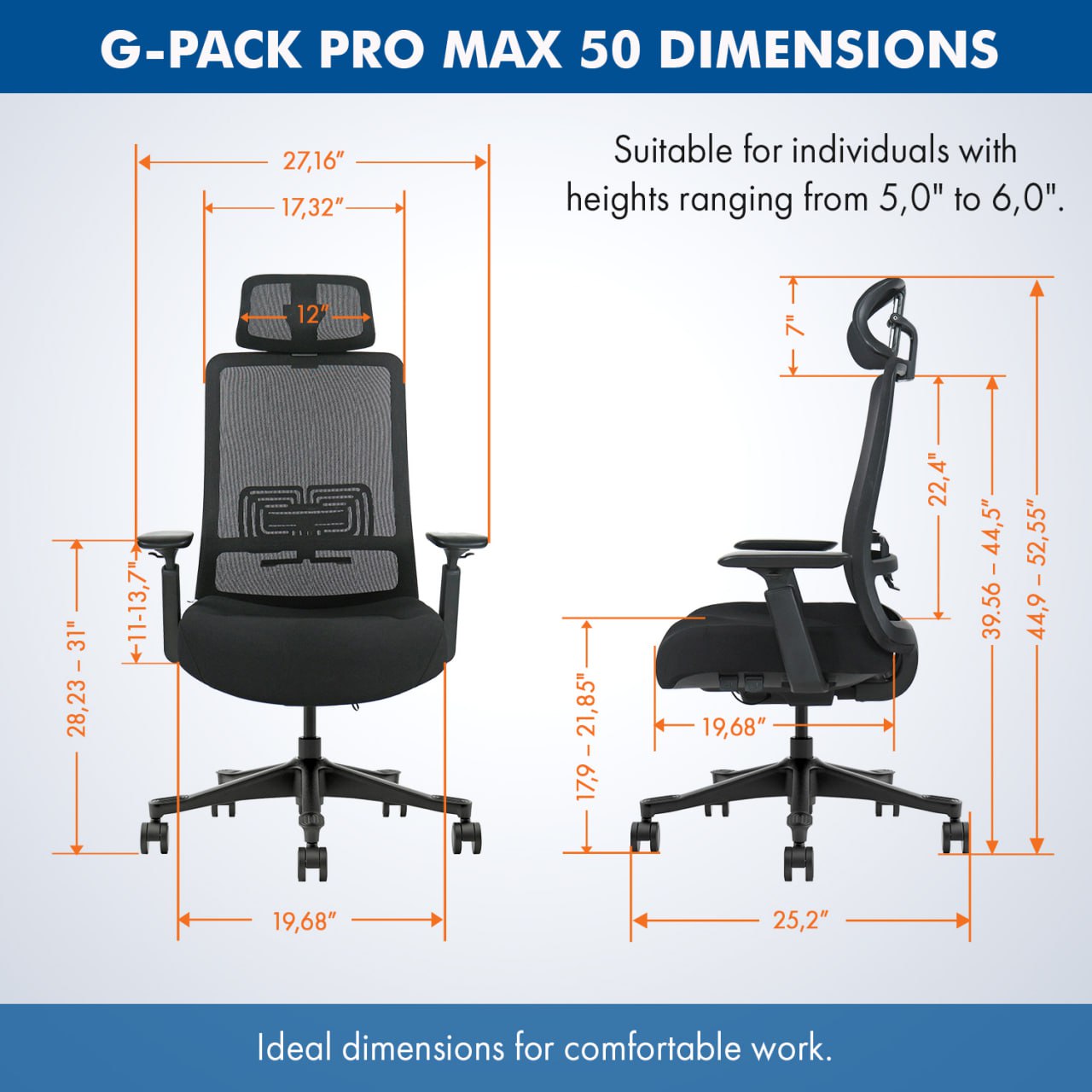 G-PACK PRO Mesh Chair with Headrest - MAX-50 (Black)