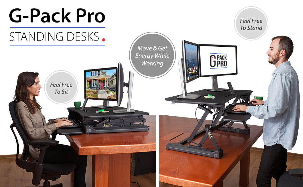 G Pack Pro Standing Desk Converter - Electric Height Adjustable Desk for  Sit Stand Desk Workstation with Removable Keyword Tray and Space for Dual