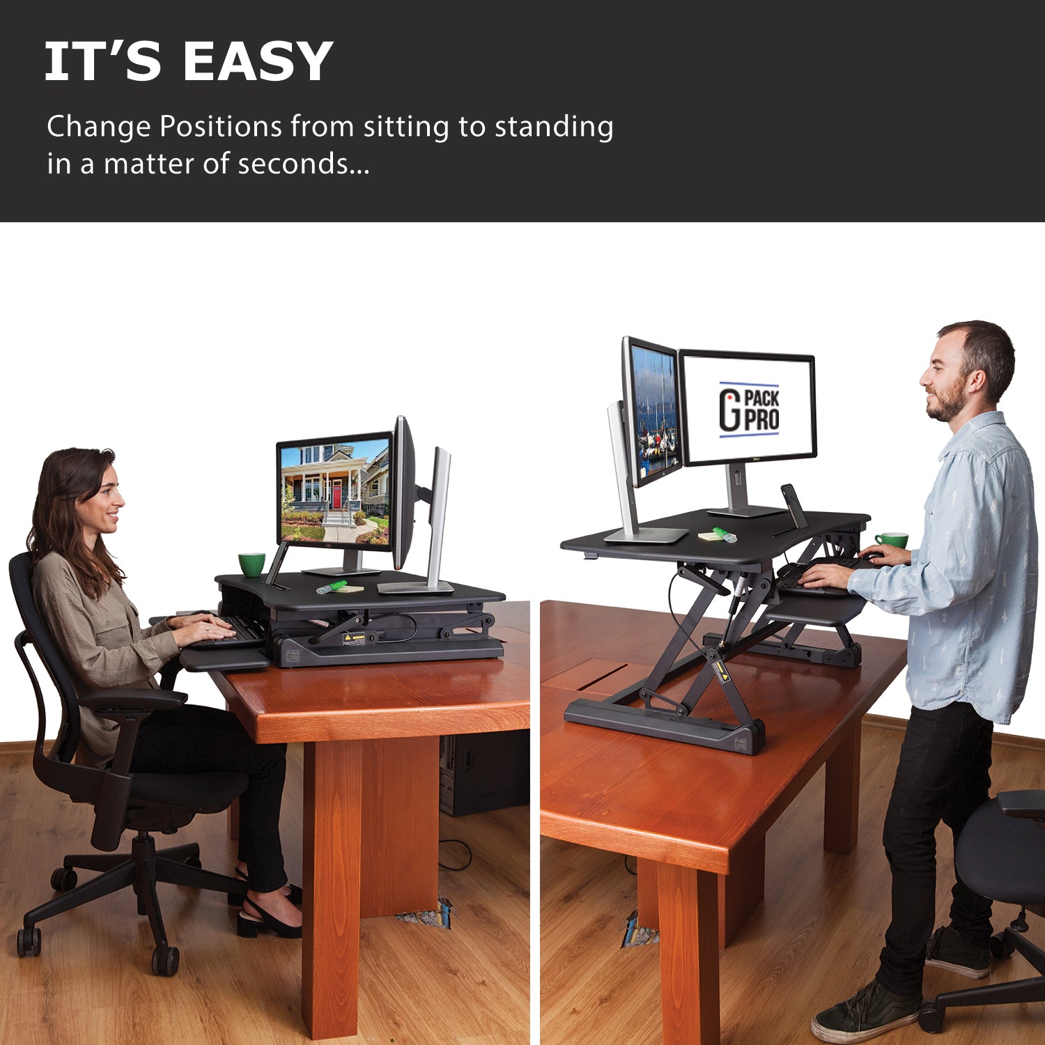 G Pack Pro Standing Desk Converter - Electric Height Adjustable Desk for  Sit Stand Desk Workstation with Removable Keyword Tray and Space for Dual